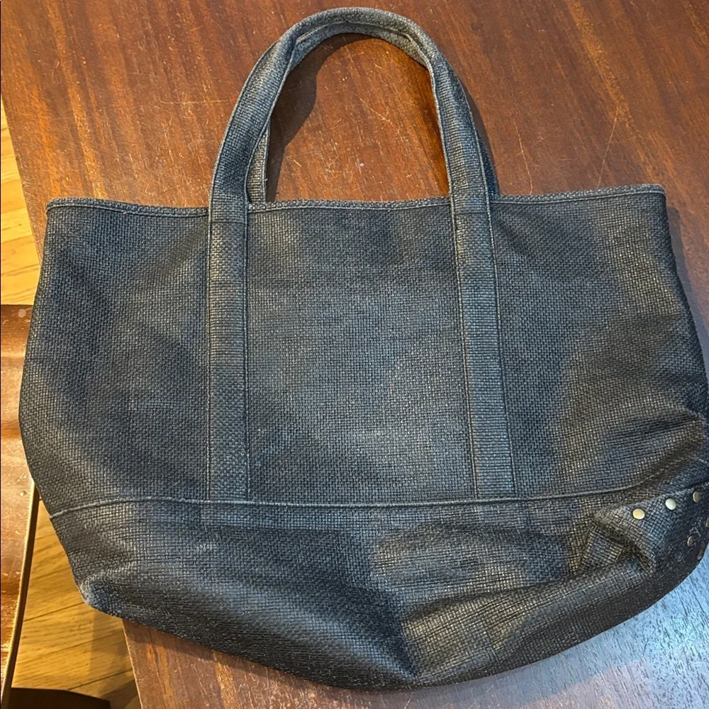 J. Crew‎ Reversible Red Paisley Cotton/Black Raffia Tote W Zip Pocket